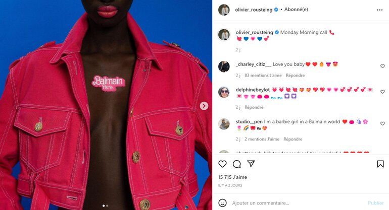 Post du 2 Janvier publié sur le compte Instagram de Olivier Rousteing pour faire la promotion de la collection Balmain x Barbie