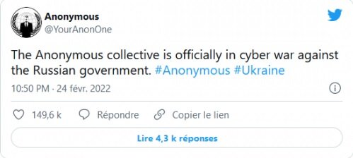 Tweet des Anonymous le 24 février.
