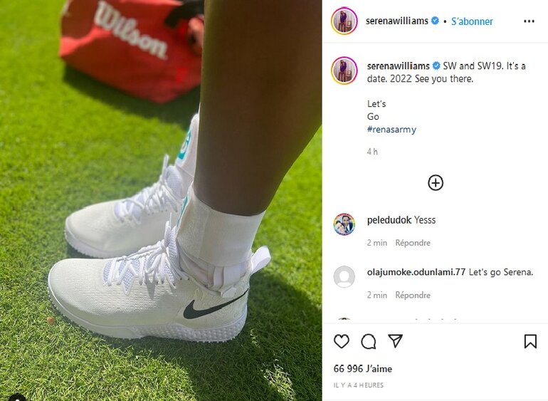 Serena Williams annoce son retour via son compte Insta.