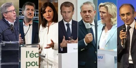 Jean-Luc Mélenchon, Yannick Jadot, Anne Hidalgo, Emmanuel Macron, Xavier Bertrand, Marine Le Pen et Eric Zemmour. 