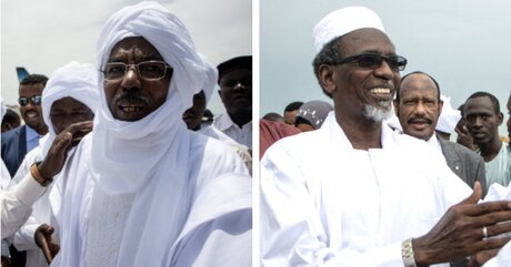 Mahamat Nouri et Timan Erdimi à leur arrivée respective à l’aéroport de N’Djamena, au Tchad, le 18 août 2022. AURELIE BAZZARA-KIBANGULA / AFP